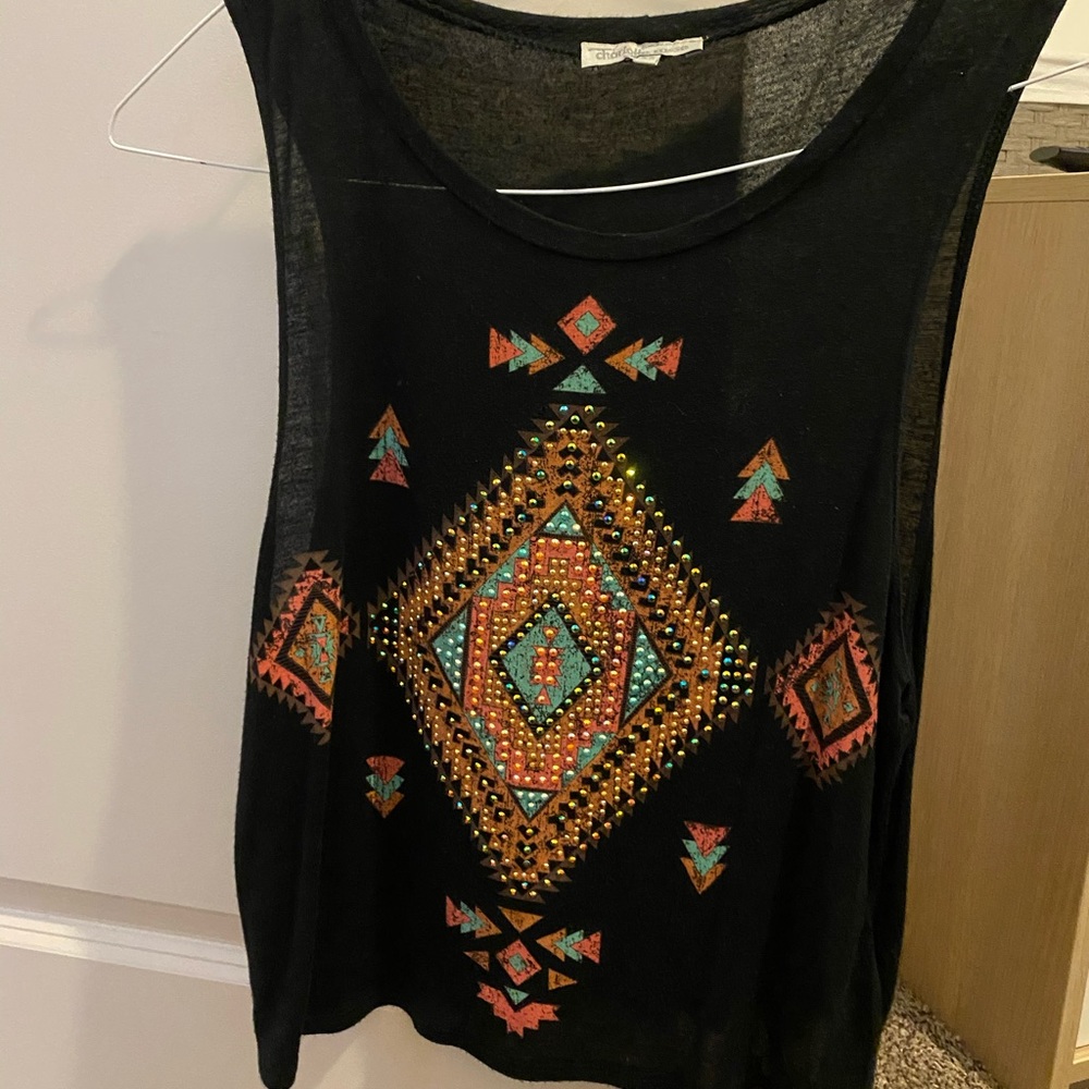 Cute tank top with tribal design with crystals